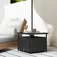 Outsunny 21.75" Outdoor Rattan Wicker Patio Coffee Table with Umbrella Hole, Patio Side Table with Slatted Metal Top, Black(m-8)