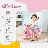 Qaba Baby Rocking Horse Ride On Unicorn with 32 Songs, Seatbelt, Pink(m-5)