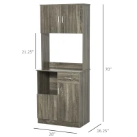 HOMCOM Kitchen Pantry Storage Cabinet with Microwave Stand, Buffet with Hutch, Door Cupboards, Drawer and Adjustable Shelves, Gray(m-3)