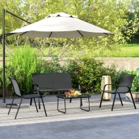 Outsunny 4 Pieces Outdoor Furniture Set with 2 Stackable Chairs, Loveseat, Patio Conversation Set with Glass Coffee Table, Black(m-8)