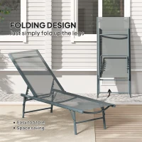 Outsunny 2 Pieces Folding Outdoor Lounge Chairs, Reclining Chaise Lounge Tanning Chair w/ Adjustable Back, Mesh Seat, Light Grey(m-6)