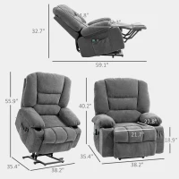 HOMCOM Power Lift Chair, Electric Recliner Chair with Vibration Massage, Heat, Side Pockets, Quick Assembly, Charcoal Gray(m-3)