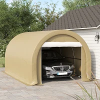 Outsunny 10' x 16' Carport, Heavy Duty Portable Garage Storage Tent with Large Zippered Door, Anti-UV PE Canopy Cover for Car, Truck, Boat, Motorcycle, Bike, Garden Tools, Outdoor Work, Beige(m-10)
