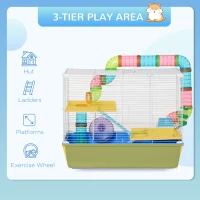 PawHut 3-Tier Large Toy-Filled Steel Small Animal Cage, Includes Exercise Wheel, Water Bottle, Food Dish, Blue(m-4)