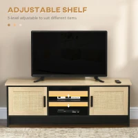 HOMCOM TV Stand for 60 inches, TV Cabinet with 2 Shelves, 2 Cable Managements and 2 Rattan Door Cabinets, Natural(m-5)