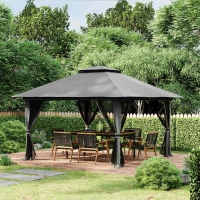 Outsunny 13' x 13' Pop Up Canopy, 2-Tier Roof Easy up Tent Shelter with Nettings Carry Bag Weight Bags for Garden, Patio, Grey(m-1)