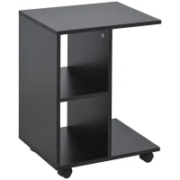 HOMCOM C-Shape Side Table End Table with Storage Open Shelf, Coffee Table on Wheels for Home Office Studio Black(m-2)