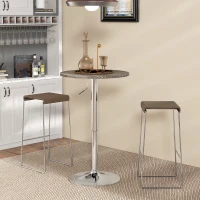 HOMCOM Adjustable Bar Table for 2, Round Pub Table with PE Rattan Top and Steel Base for Home Bar, Small Dining Room, Brown(m-1)