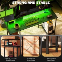 HOMCOM Computer Desk with Storage, 55" Reversible Computer Table with Power Outlets and LED Lights, Distressed Black(m-9)