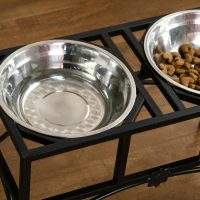 PawHut Elevated Dog Bowls, Double Stainless Steel Heavy Duty Dog Food Bowl Elevated Pet Feeding Station, 14" H(m-8)