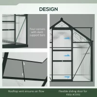 Outsunny Greenhouse Garden, Green House, Outdoor Greenhouse Kit, PC Board with Sliding Door, 6.2' x 4.3' x 6.6', Grey(m-7)