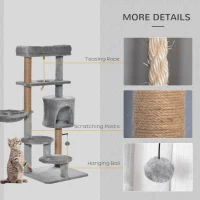 PawHut Cat Tree, 47 Inches Multi-Level Cat Tower with Scratching Post, Hammock, Cat Condo, Perch, Toy Ball, Tall Cat Tree for Indoor Cat, Grey(m-5)