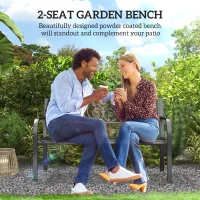 Outsunny 50" Outdoor Bench, Metal Garden Bench with Floral Pattern Backrest, Porch Bench with Slatted Seat for Park, Yard, Lawn, Black(m-4)