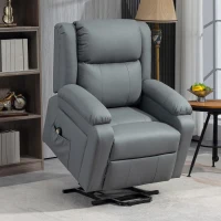 HOMCOM Lift Chair for Seniors, PU Leather Upholstered Electric Recliner Chair with Remote, Side Pockets, Quick Assembly, Grey(m-1)