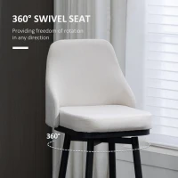 HOMCOM Extra Tall Bar Stools Set of 2, Modern 360° Swivel Barstools, Dining Room Chairs with Steel Legs Footrest, Cream White(m-5)