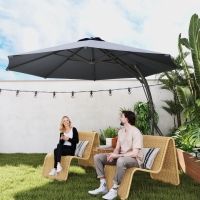 Outsunny 11FT Patio Umbrella, Cantilever Umbrella with 8 Ribs, 360° Rotation, Easy Adjustment for Garden, Deck, UPF 50+, Grey