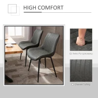 HOMCOM Dining Chairs Set of 2, PU Upholstered Kitchen Chairs with Metal Legs for Dining Room, Living Room, Bedroom, Grey(m-5)