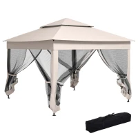 Outsunny 11' x 11' Pop Up Canopy 2-Tier Soft Top Shelter Event Tent w/ Netting Carry Bag for Patio Backyard Garden, Cream White(m-11)