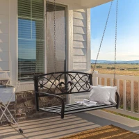 Outsunny 2-Person Porch Swing, Hanging Steel Patio Swing, Outdoor Swing Bench with Fleur-de-Lis Design for Garden Deck, 528 LBS Weight Capacity, Bronze(m-10)