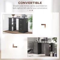 HOMCOM Computer Desk, 47" Writing Table with 3-Tier Shelves and 3 Reversible Drawers for Home Office, Bedroom, Black(m-6)