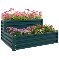 Outsunny 2 Tier Galvanized Raised Garden Bed, Steel Planter Box for Vegetables, Flowers, Herbs, 47" x 40" x 23", Green(m-11)