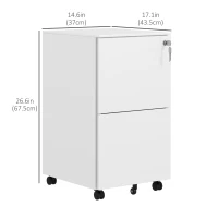 Vinsetto Vertical Steel Filing Cabinet on Wheels, 2-Drawer Lockable File Cabinet with Adjustable Hanging Bar for A4, Legal and Letter Size, White(m-3)