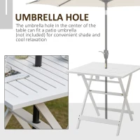 Outsunny Foldable Dining Table, Square Wood Side Table, Portable Bistro Table with Umbrella Hole for Outdoor Patio, Garden or Backyard, White(m-6)