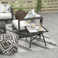 Outsunny Small Outdoor Side Table, Patio Side Table with SPC Tabletop for Garden, Patio, Lawn, Grey(m-10)