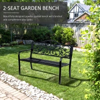 Outsunny Garden Bench Outdoor Loveseat with Vintage Floral Pattern Cast Metal, 50" x 23.6" x 35", Black(m-4)