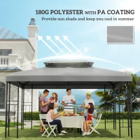 Outsunny 13' x 10' Gazebo Replacement Canopy 2 Tier Top UV Cover Pavilion Garden Patio Outdoor, Light Grey (TOP ONLY)(m-6)