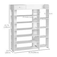 HOMCOM Shoe Rack Storage Shoe Organizer with Drawer, Boot Rack, for Entryway Closet Hallway, 35.4"x11"x41.7", White(m-3)