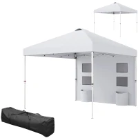 Outsunny 10' x 10' Pop Up Canopy Tent w/ Sidewall, UPF50+ Height Adjustable Instant Sun Shelter w/ Storage Pockets, White(m-1)