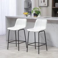 HOMCOM Bar Stools Set of 2, Upholstered Counter Height Bar Chairs, Kitchen Stools with Steel Legs(m-1)