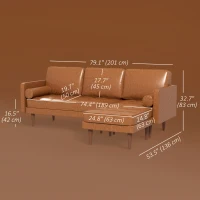 HOMCOM Faux Leather Sectional Sofa Couch L-Shaped Corner Sofa Set with Footstool and 2 Bolster Pillows, Brown(m-3)