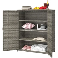 Outsunny Rattan Wicker Outdoor Storage Cabinet with 4 Shelves and 2 Doors for Garden Pool Towel Storage, Mixed Gray(m-1)