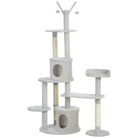 PawHut 73.5" Cat Tree Tower with Scratching Posts, Condos, Bed, Multi-Level Platforms, Toy Balls, for Indoor Cats, Light Grey(m-2)