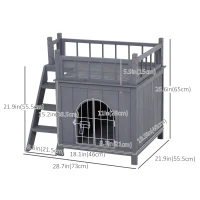 PawHut 2-Story Pet House for Cats Miniature Sized Dogs, Wooden Kitten Shelter with Enclosure, Balcony, Lockable Gate, Stairs, Grey(m-3)