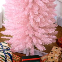 HOMCOM 8ft Unlit Pencil Artificial Christmas Tree with Realistic Branches and 618 Tips, Plastic Base, Pink(m-9)
