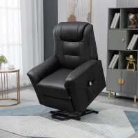 HOMCOM Electric Power Lift Chair for Elderly, PU Leather Recliner Sofa with Footrest and Remote Control, Side Pockets for Living Room, Black(m-8)
