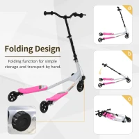 HOMCOM Y Fliker Scooter, Outdoor Swing Wiggle Scooter, 3 Wheel Scooter for 6-8 Years Old, Pink(m-4)