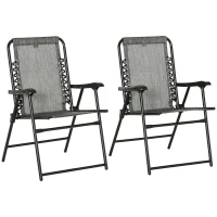 Outsunny 2 Pieces Outdoor Folding Patio Chair Set, Portable Camping Chairs with Armrests for Garden, Patio, Pool, Beach, Grey(m-2)