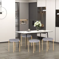HOMCOM Backless Round Dining Chairs, Modern Stacking Stools Set of 4, Kitchen Chairs with Metal Legs, Grey(m-8)