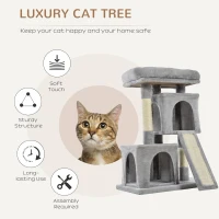 PawHut Plush Cat Tree Tower Activity Center with Sisal Scratching Post Scratching Board Perch Condo, Light Grey(m-4)