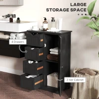 kleankin Bathroom Storage Cabinet, Floor Cabinet with Adjustable Shelf and 4 Drawers, Side Cabinet for Washroom, Black(m-4)