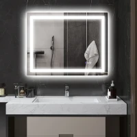 HOMCOM Dimmable Bathroom Mirror with Lights, 35" x 28" Backlit/Front Lit LED Mirror, Anti-Fog, Memory, Infinite Color Temp(m-2)