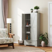 HOMCOM 72" Farmhouse Pantry Cabinet with Adjustable Shelves, Kitchen Pantry Cabinet with 2 Doors, Distressed Light Gray(m-10)