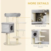 PawHut 37" Cat Tree for Indoor Cats, Cat Tower, Kitty Activity Center with Cat Bed Condo Hanging Ball Toys Sisal Rope Scratching Post, Light Grey(m-5)