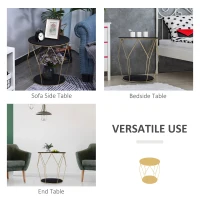 HOMCOM 18" Modern Round Coffee Table with Storage, Metal Zig Zag Frame, Accent Cocktail Table for Living Room, Bedroom, Black and Gold(m-6)