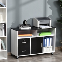 HOMCOM Lateral Filing Cabinet, Printer Stand Home Office Mobile File Cabinet with Wheels, Lockable Drawer, Black