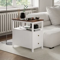HOMCOM Side Table with Charging Station and USB Ports, Narrow End Table with Drawers, Shelf for Living Room, White(m-8)
